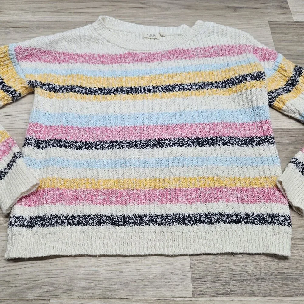 HARPER HERITAGE Womens White Colorful Rainbow Stripe Knit Sweater Size Small